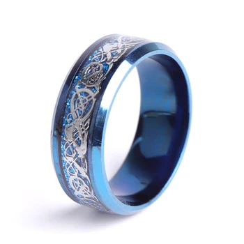 Mados Mėlyna Volframo Karbido Žiedas Blue Dragon Anglies Pluošto Vyrų Žiedas Moterims Vestuvėms Klasikinis Meilužis Pora Žiedų