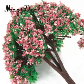 MagiDeal 4Pcs/Daug Plastiko Dekoracijos Kraštovaizdžio Modelis Medžiai su Persikų Žiedų, skirtų Geležinkelio Maketas Sodo Dekoro Lėlės Vestuvėms Medžiai