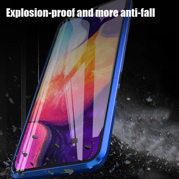 Magnetinės Metalo Case For Samsung Galaxy A7 A8 A9 2018 A10 A50 A60 A70 A20 A30 A40 M10 M20 M30 M40 A80 Dviguba Šoninio stiklo danga