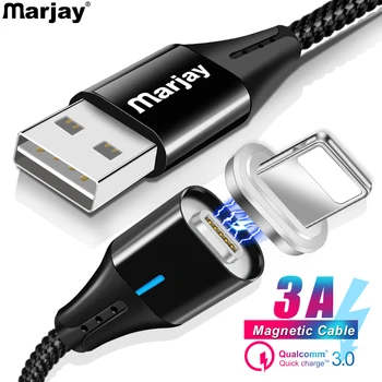 Marjay Magnetinio USB Kabelis 3A Greitai Įkrauti 8 Pin USB Kabelis iPhone 6 7 8 plus x xr xs xs max Greitai Magnetas Įkroviklis Duomenų Kabelis