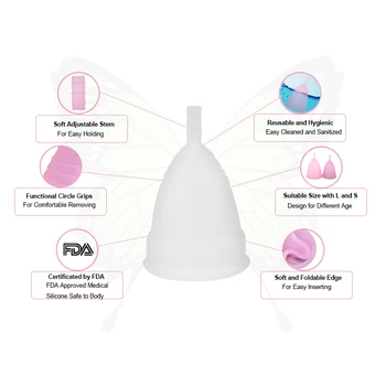 Medicininės kokybės Silikono Menstruacijų Taurės moterų Lady menstruacijų taurės Coppetta Mestruale Coupe moteriškos higienos menstruacijų taurė