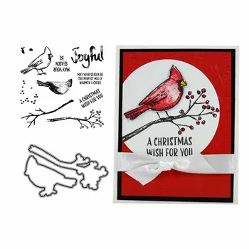 Metalo Pjovimo Miršta ir Guminiai Antspaudai, Paukštis ant Šakos Linksmų Kalėdų užrašų knygelė Amatų Trafaretas Kortelės Priėmimo Albumo Lapas 2019 Die Cut
