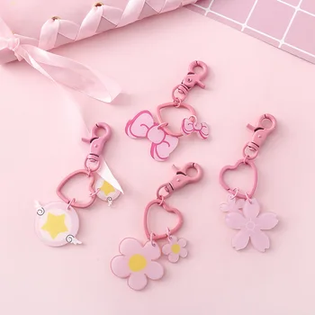 Mielas Pink Gėlių Keychains Paprasta Sakura Star Arcylic Key Chain Mergina Maišelį Pakabukas Paketų Prižiūrėtojų Raktinę Dovanos Studentų Mėgėjams Dovana