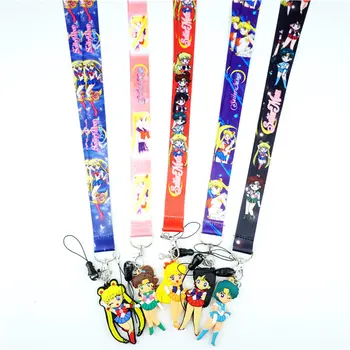 Mielas Sailor Moon Kaklo Dirželis Lanyards raktams, asmens TAPATYBĖS Kortelė, sporto Salė Mobiliojo Telefono Dirželiai USB Ženklelis Laikiklį-Virvę Pakabukas Anime Klavišą Grandinė Dovanų