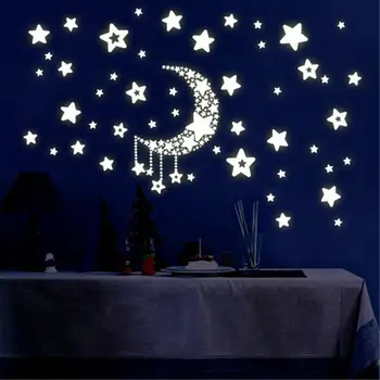 Moon Star Fluorescencijos Noctilucent Naktį Švyti Tamsoje Šviesos Vinilo Nuimamas Darželio Vaikai, Vaikų, Miegamojo Sienų Lipdukai