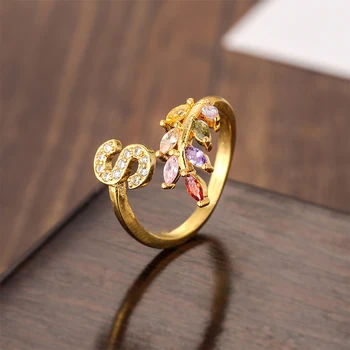 Moterų aukso abėcėlės raidė žiedas zircons vaikas first name reguliuojamas žiedo spalvinga kristalų žiedas kalėdų dovana šeimai