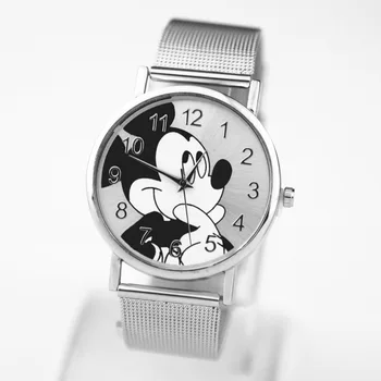 Moterų Laikrodžiai Mickey Viršuje Prabanga Juosta Mada Moterims Žiūrėti Krištolo, Nerūdijančio Plieno Kvarcinis Analoginis Laikrodis Apyrankė Laikrodis