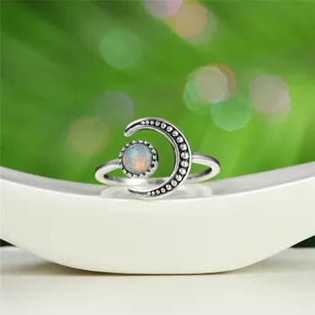 Moterų Maži Mėnulio Akmuo Atidarykite Reguliuojamas Žiedas Sidabro Spalvos Nuotakos Sužadėtuvių Žiedas Derlius Akmuo Cirkonis Vestuvių Žiedai Moterims