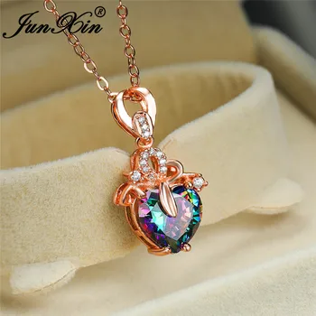 Mystic Rainbow Crystal Širdies Pakabukas Clavicle Karoliai Moterų Balto Aukso Geltona Rožė Aukso Vestuvių Karoliai Valentino Papuošalai