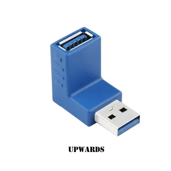 Mėlyna 90 Laipsnių Vertikalus Kairėn Dešinėn Aukštyn Žemyn Kampu USB 3.0 Vyrų ir Moterų M/F Adapteris Jungtis, Keitiklis