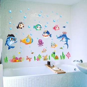 Mėlynos Jūros Žuvų Burbulas Sienos Lipdukas Animacinių filmų Vaikams Kambariai, Vonios kambarys Namų Puošybai freskomis
