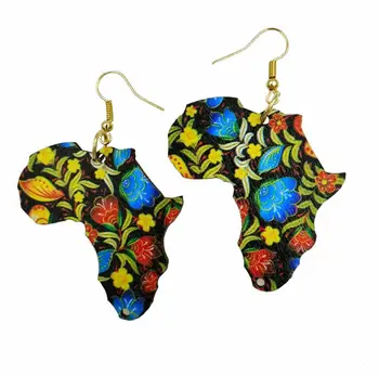 Nauja Afrikos Žemėlapis Lašas Auskarai Mielas Gėlių Spausdinti Auskarai Moterims Aukso Kabliukai Mediniai Auskarai Nesimetriškas Auskarai 30 Spalvų