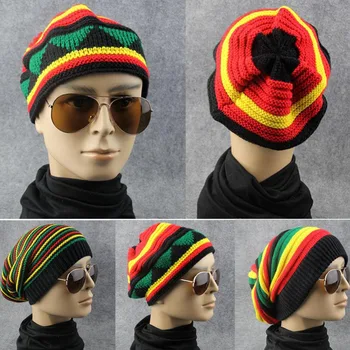 Nauja Hip-Hop Kelių spalvų Dryžuotas Bžūp Ponios Skuilles Kepuraitė 2018 M. Žiemos Rasta Reggae Skrybėlės Bob Jamaikos Kepurės Vyrams Kepurės Gorro