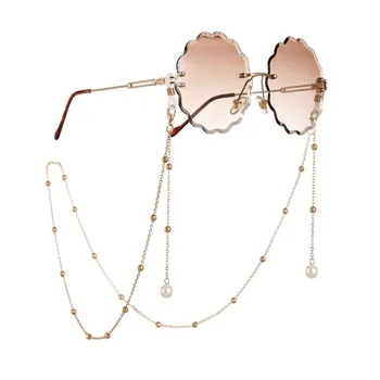 Naujas atvykimo vario granulių grandinės akiniai nuo saulės akiniai, grandinės 2020 mados perlų kutas akiniai nuo saulės anti-lost grandinės