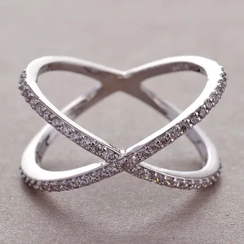Naujas Dizainas, X Formos Kryžiaus Žiedai Moterų Mados Sidabro Padengtą Pora Vestuvių Žiedai Micro Asfaltuotas CZ Kristalų Žiedai Prabangūs Papuošalai