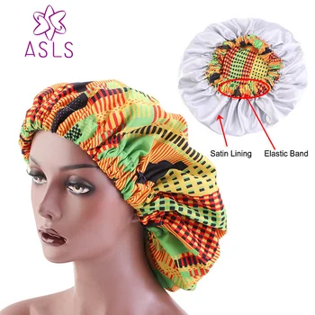 Naujas labai didelis Satino Pamušalu Kepuraitės Dvigubo sluoksnio moterys Afrikos modelio spausdinimo audinio kepuraitės Nakties Miego Skrybėlę, Plaukų aksesuarai