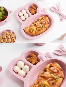 Naujas mielas triušis plokštės baby kūdikių maitinti patiekalų Kviečių šiaudų vaikai plokštės 3pcs/set