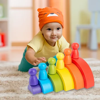 Naujas Rainbow Mediniai Žaislai Montessori Kūrybos Vaivorykštė Blokai Medienos Jenga Žaidimas Pradžioje Švietimo Žaislai Vaikams