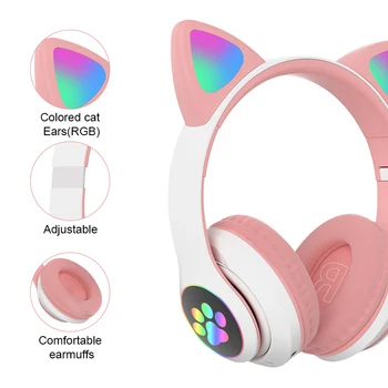 Naujas RGB Kačių Ausų Ausines Bluetooth 5.0 Bass Triukšmo Panaikinimo Suaugusiems Vaikams Mergina laisvų Rankų įranga Parama TF Kortelę Kasko Mic Dovaną Apyrankės