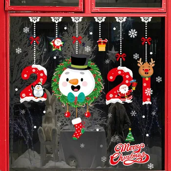 Naujųjų Metų langų Dekoravimo Kalėdų Lipdukas Santa Claus Snowflower Briedžių Windows Lipdukas, Kalėdos Namų Dekoro Navideñ 2021