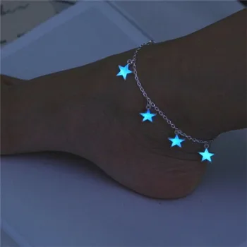 Naujųjų Metų Šviesos Ponios Paplūdimio Vėjai Mėlyna Pentagono Star Kutas Anklet Mados Grandinės Anklets Moterų Basomis Sandalai