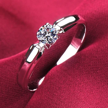Nekilnojamojo 925 Sterlingas Sidabro Vestuvinis Žiedas Crystal Pasjanso Vestuviniai Žiedai, Moterų, Prabangos Papuošalai Moterų Mažas Apvalus Akmuo Žiedas