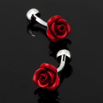 Nemokamas pristatymas, naujų raudona rožė, rankogalių segtukai mados vyrų ir moterų marškinių rankogalių segtukai vyresnysis dizaineris išskirtiniu dizainu prekės mygtukai