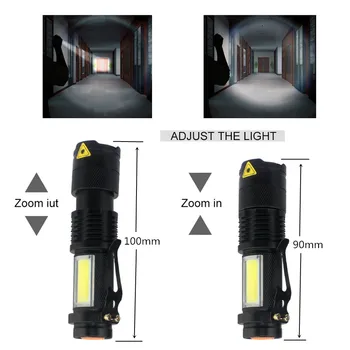 Nešiojamų LED Žibintuvėlis Q5 COB Mini Black 2000LM Vandeniui LED Žibintuvėlis Zoom Fakelas Penlight Naudoti AA 14500 Baterija Apšvietimo Žibintų