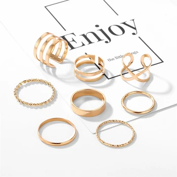 Originalus Dizainas, Aukso Spalvos, Apvalūs Tuščiaviduriai Geometrinis Žiedų Rinkinys Moterims Mados Kryžiaus Twist Atidaryti Žiedas Bendras Žiedas Moterų Papuošalai