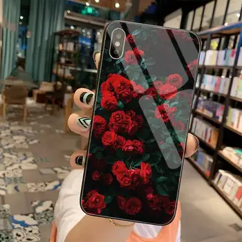 PENGHUWAN Rožių gėlių Coque Shell Telefono dėklas Grūdintas Stiklas iPhone 11 Pro XR XS MAX 8 X 7 6S 6 Plus SE 2020 atveju