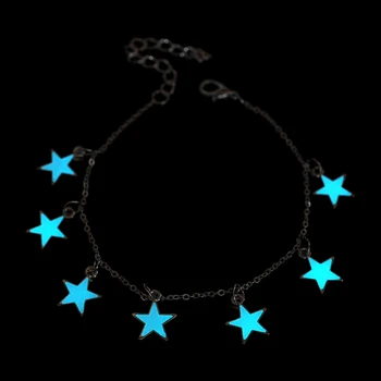 Pentagram Noctilucent Sidabriškai Žavesio Apyrankę Fluorescencijos Anklet Madinga Mielas Romantiškas Grandinės Blue Star Apyrankės Lydinio Apyrankės