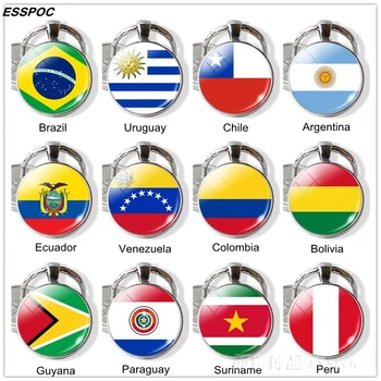 Pietų Amerikos Šalių Vėliavos Key Chain Brazilija, Čilė, Argentina, Peru, Kolumbijos Vėliava Metalo Keychain Turizmo Šalių Suvenyrų Dovanos