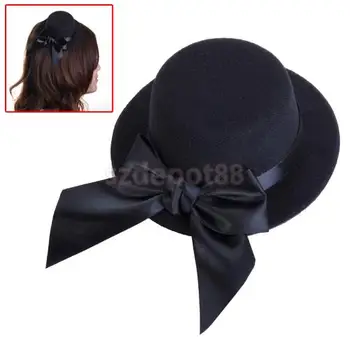 Ponios Mini Top Hat Fascinator Parodijos Millinery Apdangalai, m/ Bowknot - Juoda