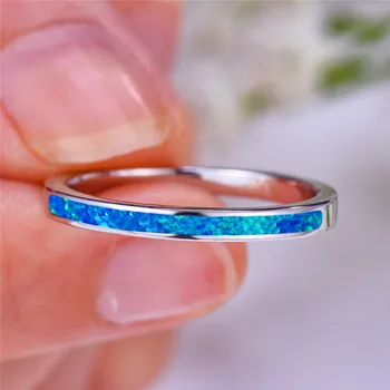 Prabanga Moterų Blue White Opal Akmens Žiedas Boho Mados Sidabro Spalvos Didelis Apvalus Žiedas Žada Meilę, Sužadėtuvių Žiedai Moterims