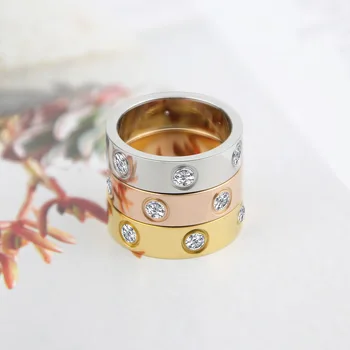 Prabanga Spindintys Sukasi Ratu Kristalų Žiedas iš Nerūdijančio Plieno Rose Gold Meilės Žiedas Moterų Sužadėtuvių dovana Markių Žiedas