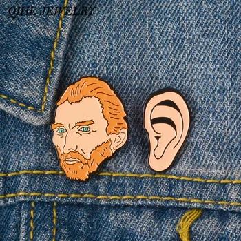 QIHE PAPUOŠALAI Van Gogh Emalio Smeigtukai Menininkas Sagės Van Gogh & Ausies Atlapas pin Sagės Emblemos Atvartas smeigtukai