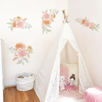 Rankomis dažyti vandens spalvos gėlės sienų lipdukai miegamasis mergina kambaryje namų puošybai kambarį fone, sienų lipdukai, tapetai