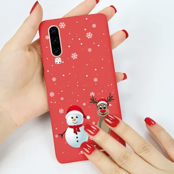 Raudona Silikono Kalėdų Telefoną Atveju Huawei 30 PRO P40 Lite E P20 P9 P10 P Smart 2020 M. 2018 m. 2019 m Plus Z Padengti P Smart PRO Coque