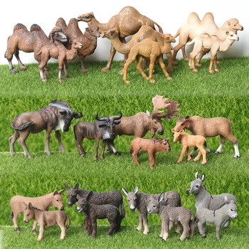 Realus Plastiko Figūrėlės Ūkių Pasaulio Equus kiang,Poitou asilų,Kupranugarių,gnu Surinkimo Švietimo Statulėlės Vaikams