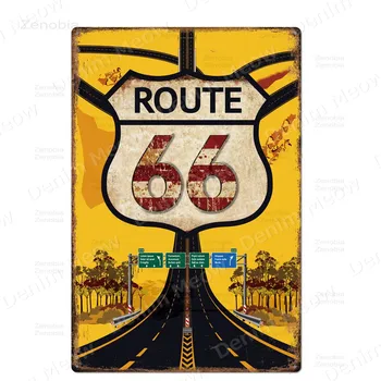Route 66 Apnašas Amerikoje Motinos Kelių Senovinių Metalo Alavo Ženklai Baras, Kavinė Namo Lauko Dekoro Istorinis Route Sienos Meno Plakatas N361
