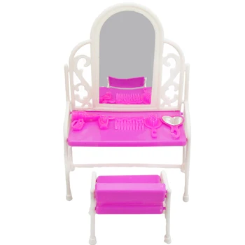 Rožinės spalvos tualetinis staliukas Lėlių Odininkas Nustatyti, Veidrodis, Stalas, Kėdė Miniatiūros Baldai Barbie Lėlės Priedai Blythe Drabužiai