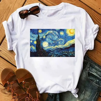 Saulėgrąžų Spausdinti Marškinėlius Van Gogho Meno Tee Marškinėliai Mados Moterų Viršūnių Tee Harajuku marškinėliai Moteriška Tee Drabužius Camiseta Femina