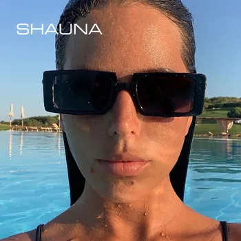 SHAUNA Ins Populiarus Retro Fluorescencinė Žalia Stačiakampio UV400 Akiniai nuo saulės