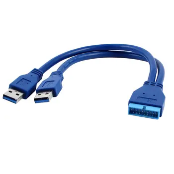 SKATINIMAS! Mėlyna 2 Port USB 3.0 Type-A Male-20 Pin Header Vyrų Adapterio Kabelis Laido