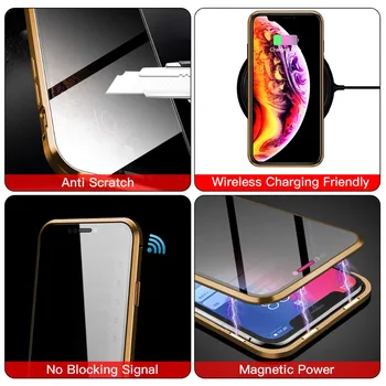 Stabdžių Peep Magnetinio Atveju iPhone, 11 Pro Max XS XR 8 7 Plius 6s 360 Dvipusis Privacy Screen Protector Metalo Bamperio Dangtelis