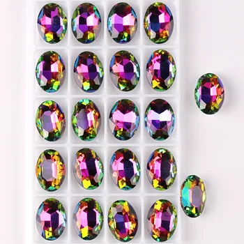 Stiklo kristalų Ovalo formos 10*14 13*18mm Vaivorykštė & Želė saldainiai AB spalvos taškas atgal priklijuoti ant kalnų krištolas karoliukai, aplikacijos 