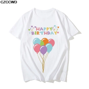 Su Gimtadieniu Laišką Harajuku Marškinėliai Moterims Kawaii Balionai, Print T-shirt 