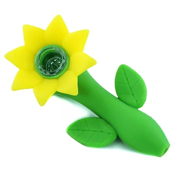 Tabako Vamzdžių Saulės gėlių dizainas Silikono Pypkės su Stiklo dubenėlį vertus Vamzdžiai Maišyti Spalvas