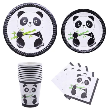Tema Animacinių Filmų Gyvūnų Panda Gimtadienio Dekoracijos Vaikams, Vienkartiniai Indai, Nustatyti Plokštė Servetėlės Taurės Baby Shower Šalies Prekių