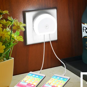 Thrisdar Šviesos Jutiklis LED Nakties Šviesos, su Dual USB Prievadą, 5V 1A Kontrolės Plug-in Sienos Kroviklis Lempos Kūdikių Vaikai Miega Naktį Šviesos
